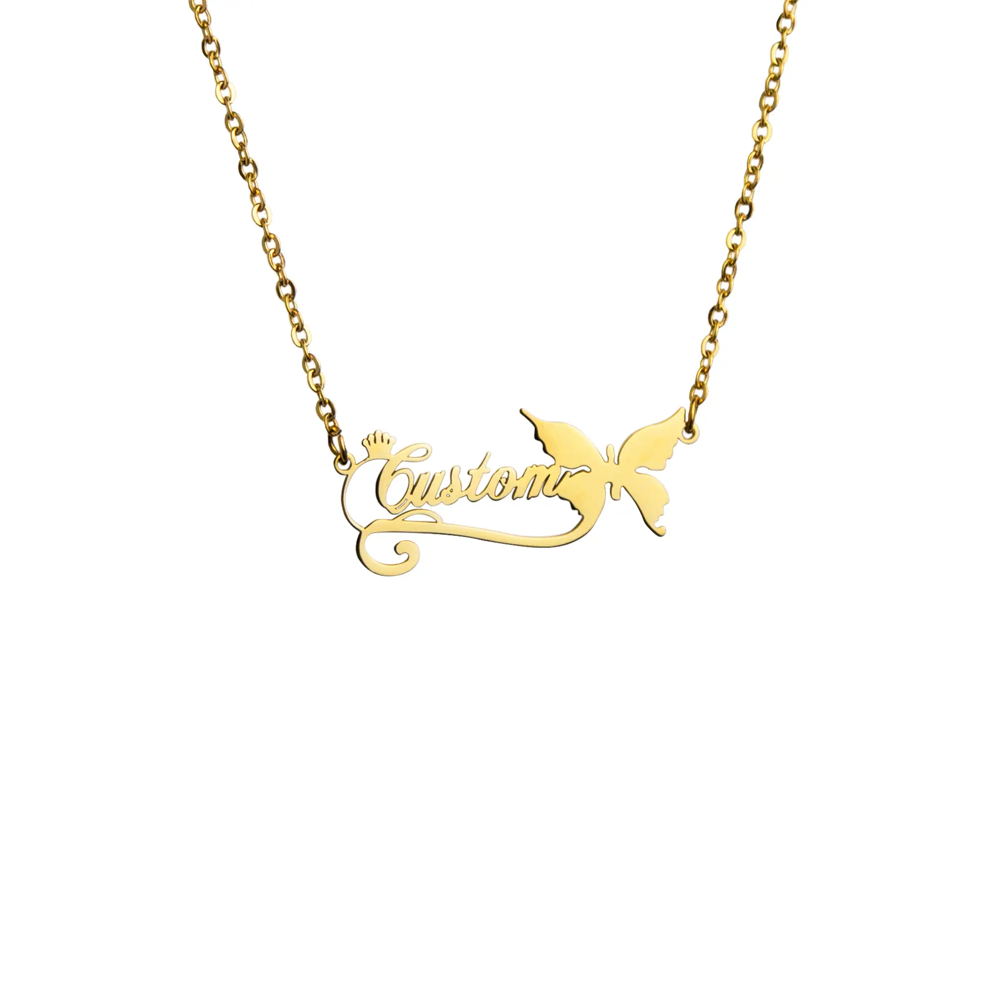 AS060 DIY Name Stainless Steel Ribbon Butterfly Necklace Couple English Letter Custom Necklace Personalized Gift For Mother's Day