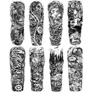 8 Large Lion Tiger Zeus Full Arm Temporary Tattoos, Waterproof Realistic Body Art Stickers, for Men and Women, Party and Daily Use, Peel Off Tattoo
