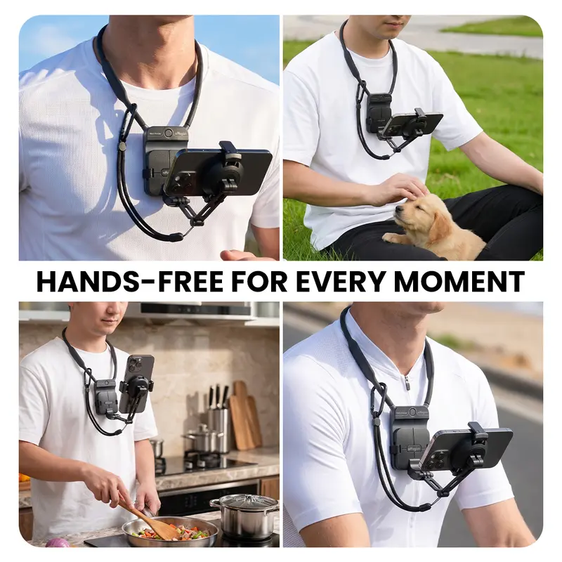 【aMagisn】Magnetic Invisible POV Neck Mount with Backplate Strap for Action Cameras or Phones- Hands-Free Camera Holder Accessories for GoPro, Insta360 Ace Pro 2/X5,X6 Osmo Pocket 3,4/Action 5