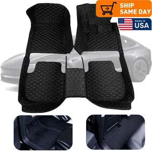 Tesla Model Y Floor Mats PU Leather All-Weather Floor Liner 2020-2025 5 Seater Front Backseat Row Mat Luxury Car Interior Mats (Black)