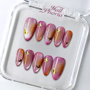 NailPhoria GOLDEN AURA - Handmade Press-On Nails | Reusable, Salon-Quality, Long-Lasting, Glossy Design