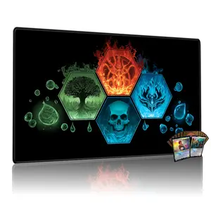Elemental Hexagons Playmat for Mtg, 24x14 Inch Tcg Game Mat, Magic Symbols Mousepad Desk Mat, Perfect for Collectors & Gamers