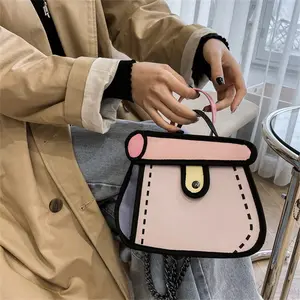 Novelty  Crossbody Purse, Cute Comic-Style Shoulder Bag with Chain Detail, Fun Optical Illusion Bag for Everyday & Special Events