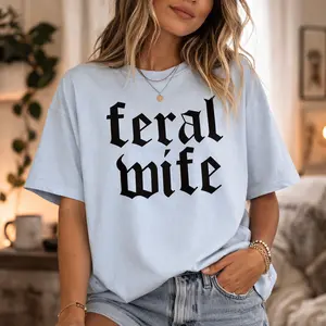 Women's Classic Feral Wife T-Shirt 100% Ring-Spun Cotton Soft Comfy Double Stitching Durability Sport Grey 90% Cotton 10% Polyester - Fabric