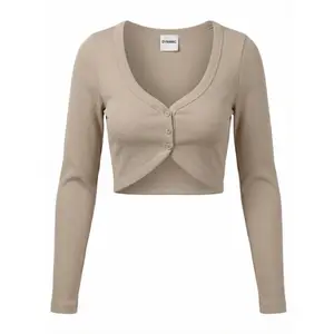 Etta Top - RIBBED BUTTON CROP LONGSLEEVE Womenswear