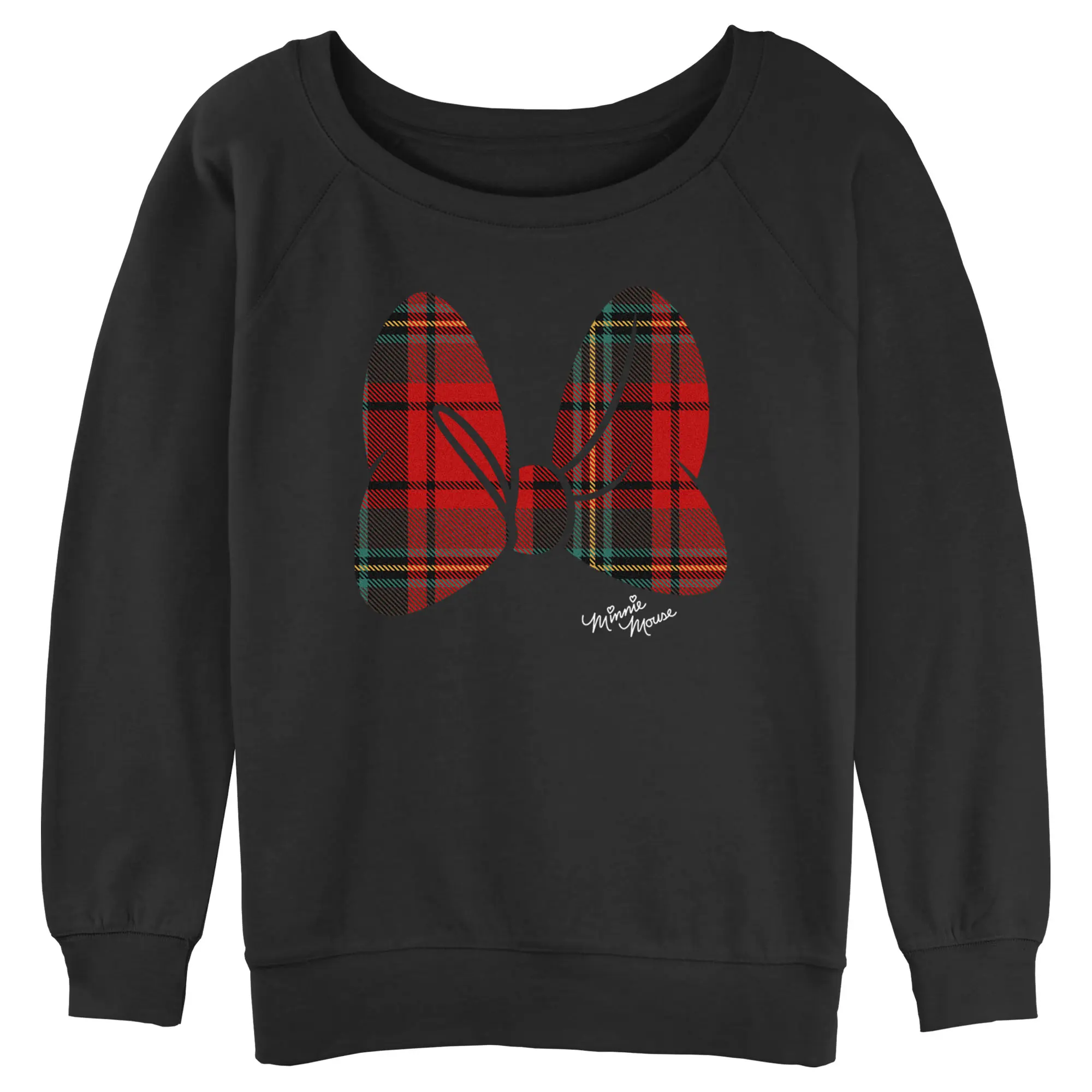 Juniors Womens Minnie Mouse Plaid Bow Sweatshirt