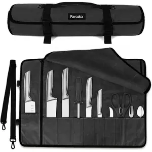 Chef Knife Roll Bag,Waterproof Waxed Canvas Knife Case Holds,Knives Roll Bags for Chefs Professional with Adjustable Strap,Chef Backpack (Black)