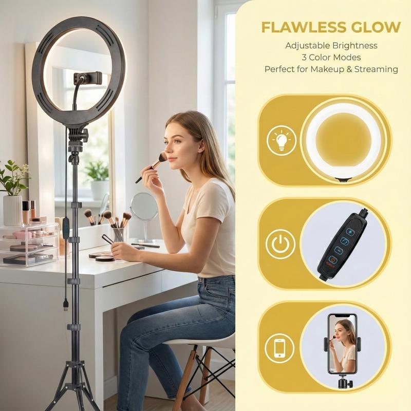 10" Adjustable Led Video Light With Extendable Tripod Stand, Ring Light For 3 Color Mode, Dimmable Selfie Light For Video Recording, Makeup, Photography, Live Stream, TikTok, Youtubers, Content Creator, Cellphone Mount#new years#valentine's