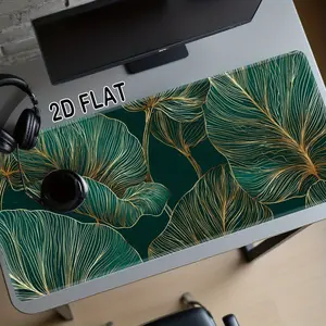 XXL/XL Large Gaming Desk Mat & Mouse Pad - Dark Green with Golden Leaf Pattern, Non-Slip Diatomite Surface & Rubber Base, Washable Computer Table Mat Suitable for PC, Office, Gaming - Ideal Gift for Men, - Desk Accessory