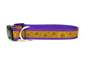 Halloween Dog Collar with Orange Spider Webs on Purple - Spooky Pet Costume Accessory - Spooky Halloween Collar, Spider Collar, Adjustable