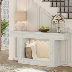 63" Console Table, 2-Tier Entryway Table with Sensor Lights, Coffee Table Behind The Sofa, with U-Shaped Base Suitable for Entryways, Living Rooms and Foyers