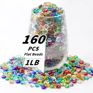 1 LB Mixed Color Flat Glass Beads, 160-180PCS Small Glass Marbles, Mini Flat Round Pebbles for Vase Filler Floral Fish Tank Rocks Decorative Gemstones for Home and Aquarium Décor