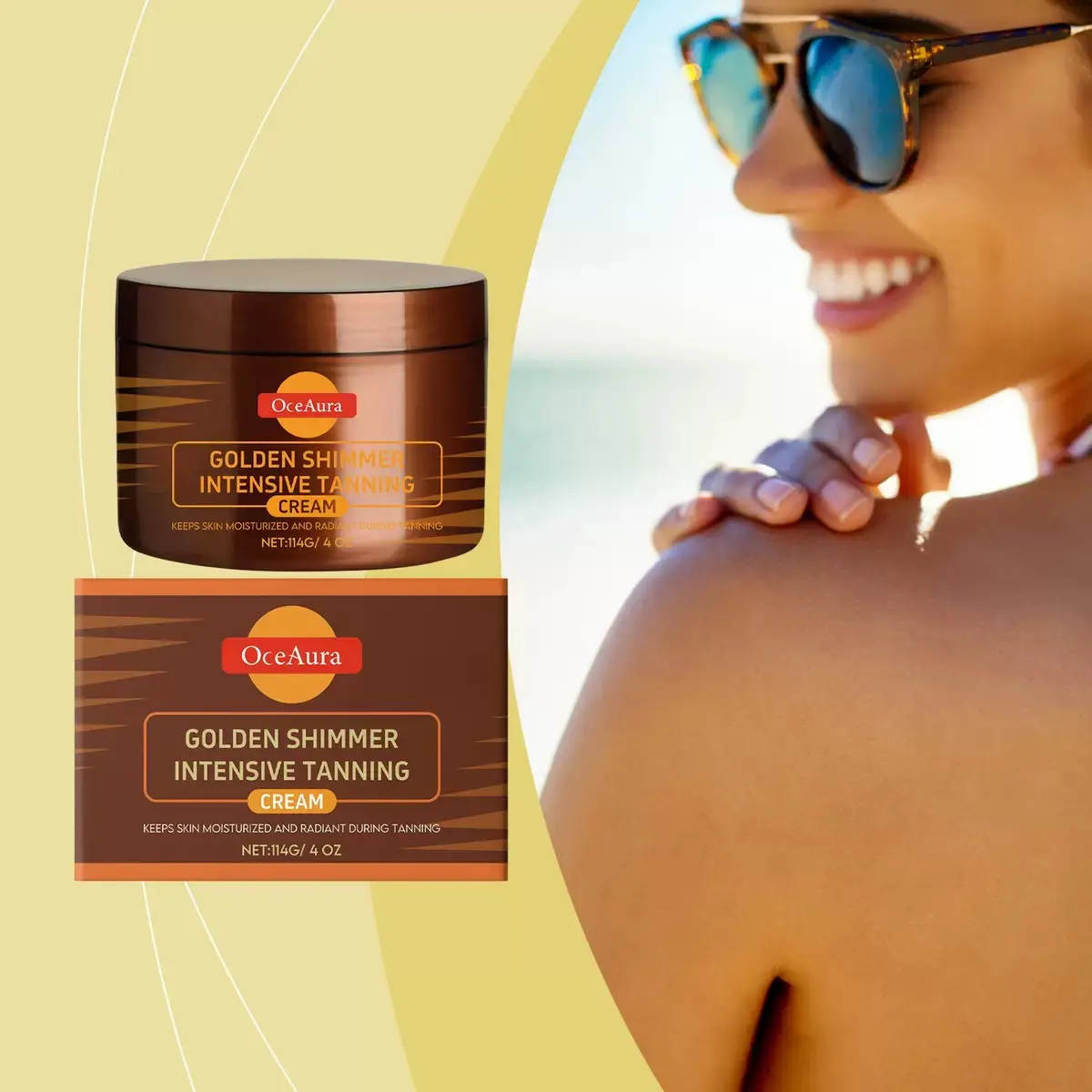 OceAura Darkening Cream - Hydrating Smoothing Moisturizer with UV Protection, Herbal Essence, Sunless Tanning Assistance, Radiance, Bronzy Body Glow for All Skin Types (Outdoor Use), Body Care Routine