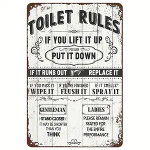 Funny Toilet Rules Tin Sign Bathroom Wall Decor for Pub Man Cave Bathroom Rules Metal Sign Novelty Home Bar Restaurant Wall Art