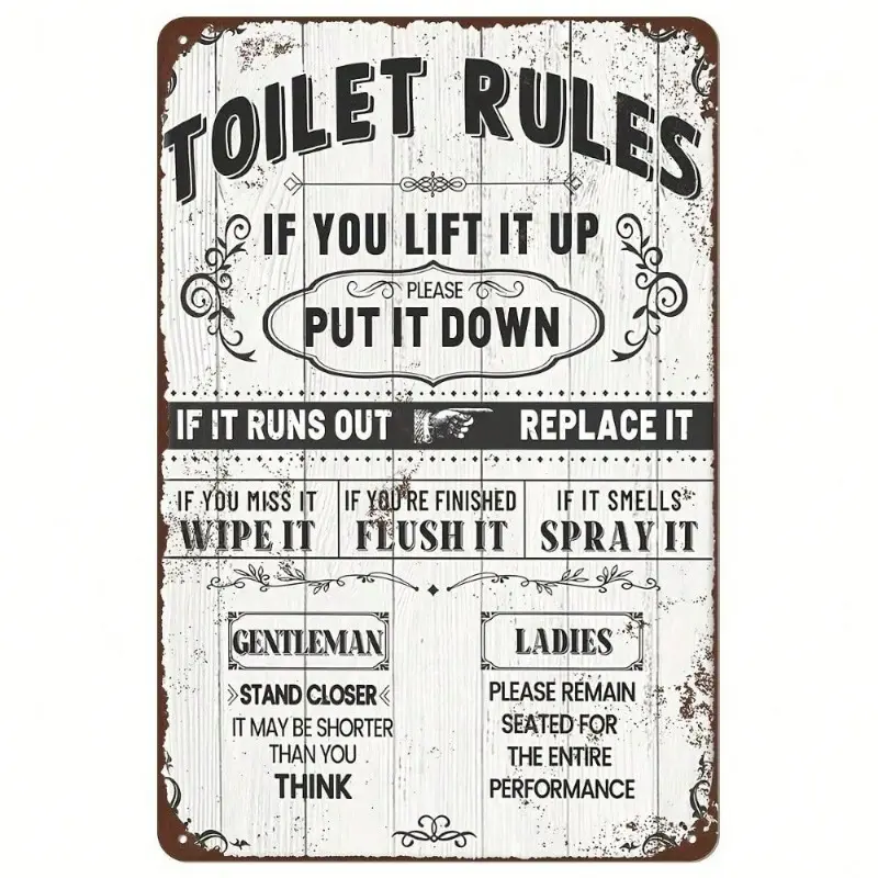 Funny Toilet Rules Tin Sign Bathroom Wall Decor for Pub Man Cave Bathroom Rules Metal Sign Novelty Home Bar Restaurant Wall Art