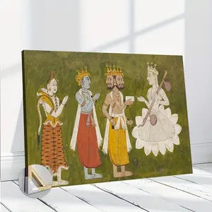 1 Piece of Hindu Statue Canvas Art-Diva, Vishnu and Brahma Scene with Wooden Frame | Vibrant Religious Wall Decoration Suitable for Bedroom, Living Room, Home Office | Hangable, Safe Package, indian Home Decoration Poster Decorative