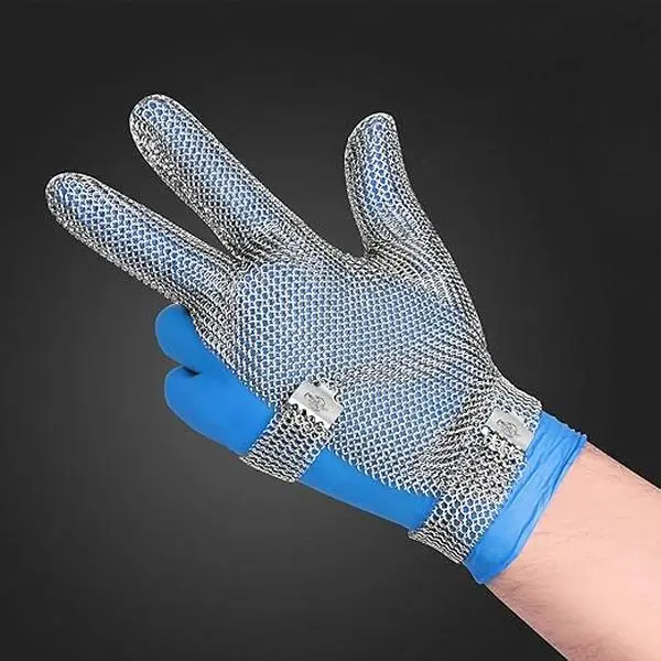 3 Fingers Chainmail Glove Men Stainless Steel Metal Mesh Glove, Butcher Cut Resistant Gloves with Wrist Clasp, Safety Work