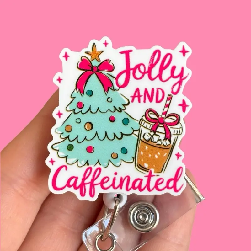 Glitter My Badge Christmas iced coffee badge reel for nurse and hospital workers. Badge clip Badge pull - Retractable swivel clip with a 360 rotation. Great gift for coworker.