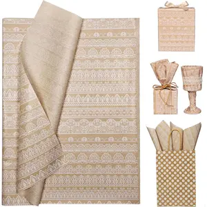 Elegant White Lace Tissue Paper 60 Sheets 20x14in,   Brown  Wrapping Tissue Paper for  Bag Stuffing, Craft, Boho Art Packaging for Wedding, Birthday, Holiday,  Shower