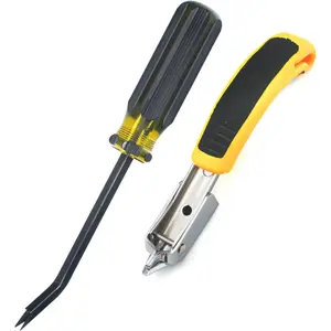Heavy Duty Double Pronged Staple Remover Tack Puller, Industrial Upholstery Tool for Furniture Floor Carpet Carton with Black Handle