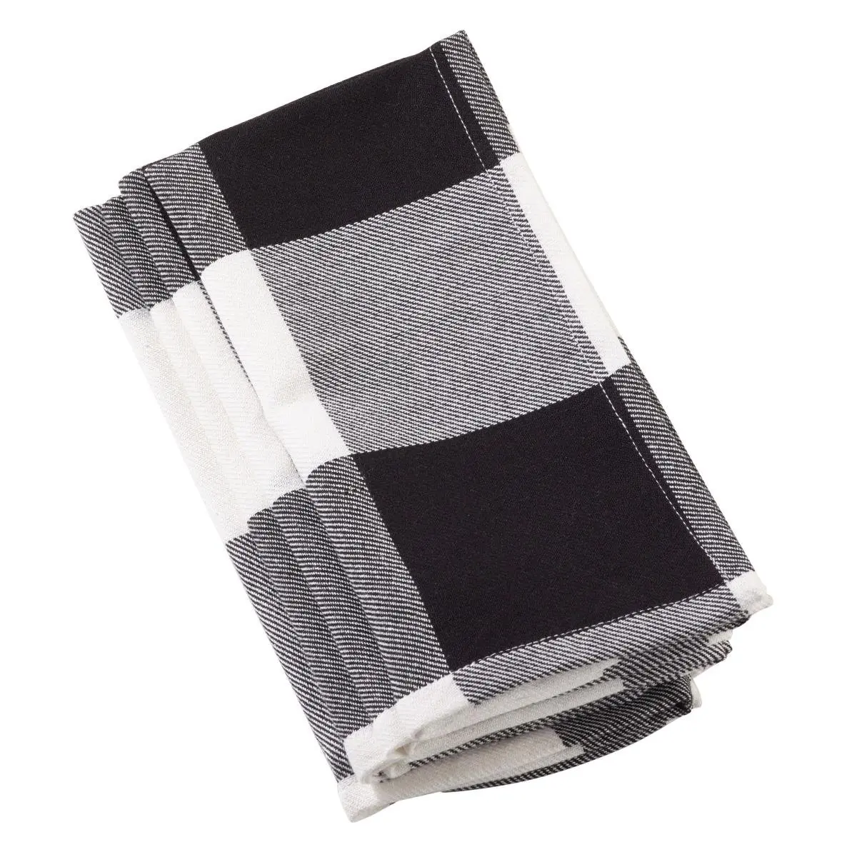 SARO 20 in. Square Rustic Buffalo Plaid Check Pattern Cotton Napkin Set, Black Tableware - Set of 4