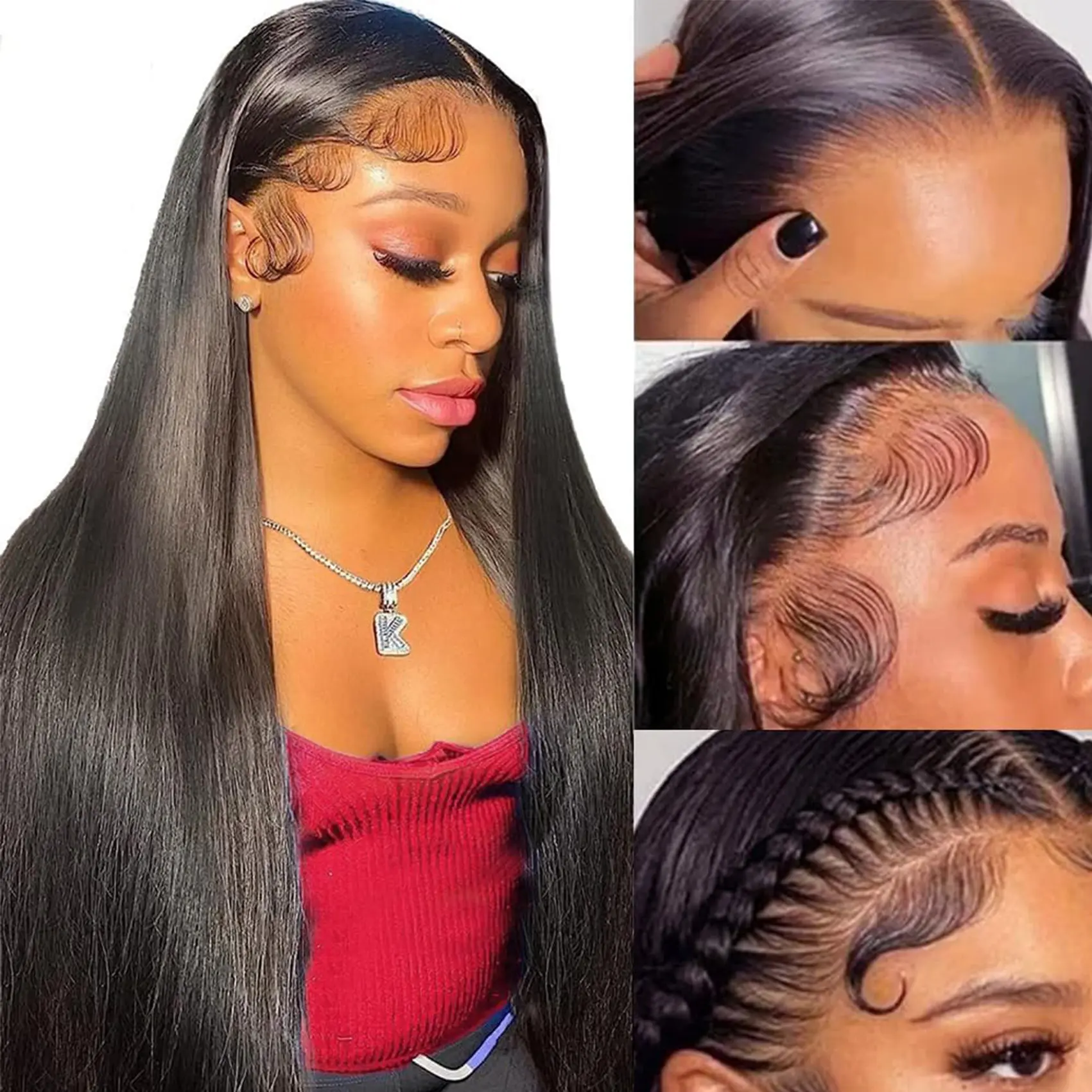 【Outlet Flash Deals】SIFULAN 24-inch 13x4 HD transparent lace front Brazilian Straight wig made from real human hair suitable for women, virgin hair lace front wig 200% density baby hairline