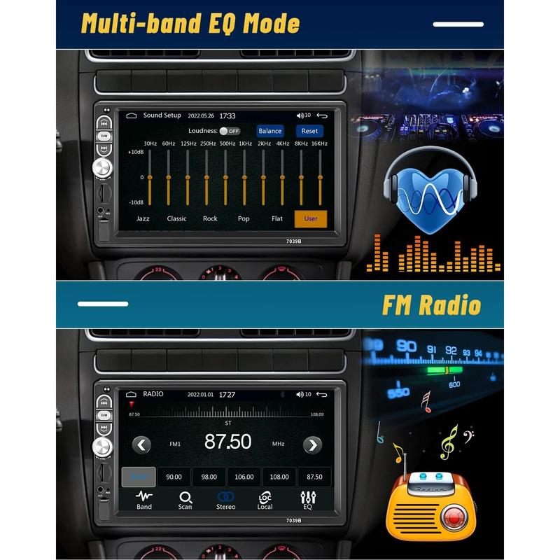Single Din 7 Inch Car Stereo with Carplay Android Auto Bluetooth 5.1 Touchscreen Car Audio Receiver with Mirror Link FM Radio SWC USB AUX TF Card and 12LED HD Backup Camera