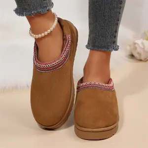 Women's Warm Suede House Shoes with Fleece Lining - Stylish Mini Snow Boots Comfy Indoor Outdoor Shoes