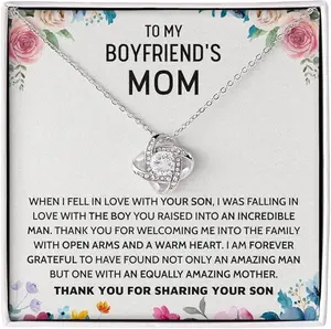 To My Boyfriend's Mom Necklace, Thank You For Welcoming Into Your Home Necklace, Love Knot Necklace for Women, Wedding Valentine Christmas Jewelry Gifts Necklace Message Card Set Gift