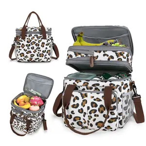 Leopard Lunch Box f Double Deck Insulated Lunch Bag Expandable Lunch Box,Large Lunch Bags for Women Men Large Durable Thermal and Cooler Bag for Adult, Modern Leakproof Bag for Adult Work, Office,Camping, Picnic