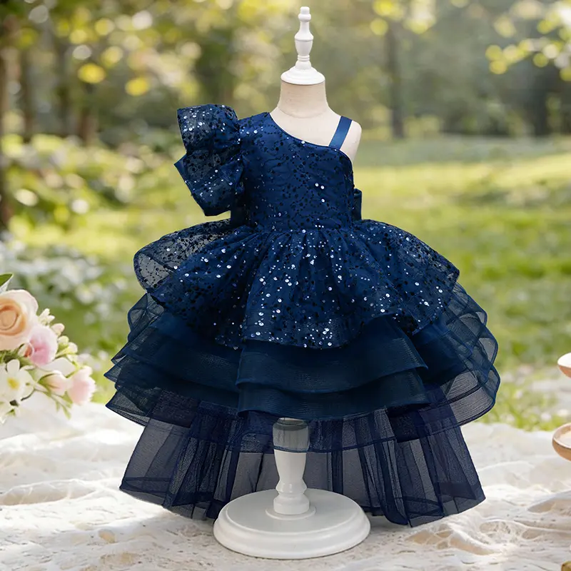 Girls Party Dress - Dazzling Silver Sequin Pageant Gown, One-Shoulder Ruffle  High-Low Tutu for Birthdays & Formal Events first communion dress - TikTok  Shop