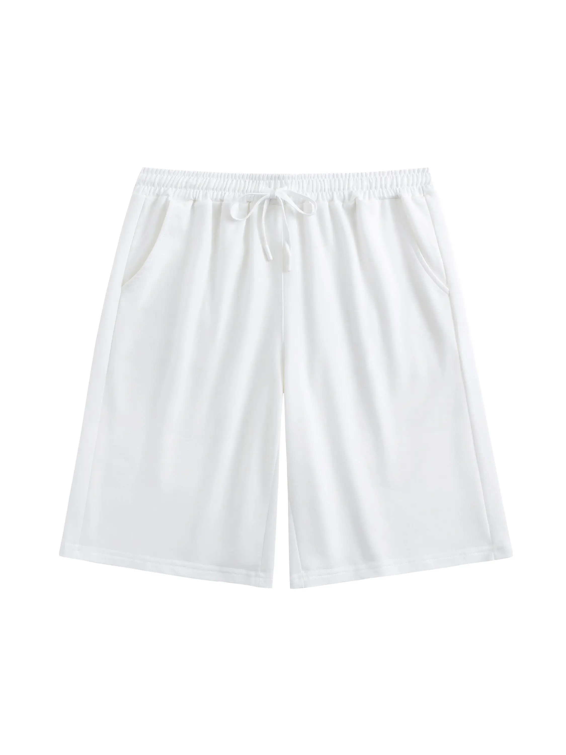 Men's 100% Cotton Solid Baggy Loose Mid-Waist Knee-Length Sweat Shorts, All-Season Breathable Lounge Wear with Elastic Drawstring Waist & Deep Pockets, Beige Menswear, Pure Cotton Black Casual Plain Tropical