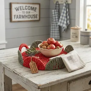 Red & Green Storage Trays - Christmas decoration, a hand-held Bohemian-style stackable basket, used for organizing items on desktops and in cabinets