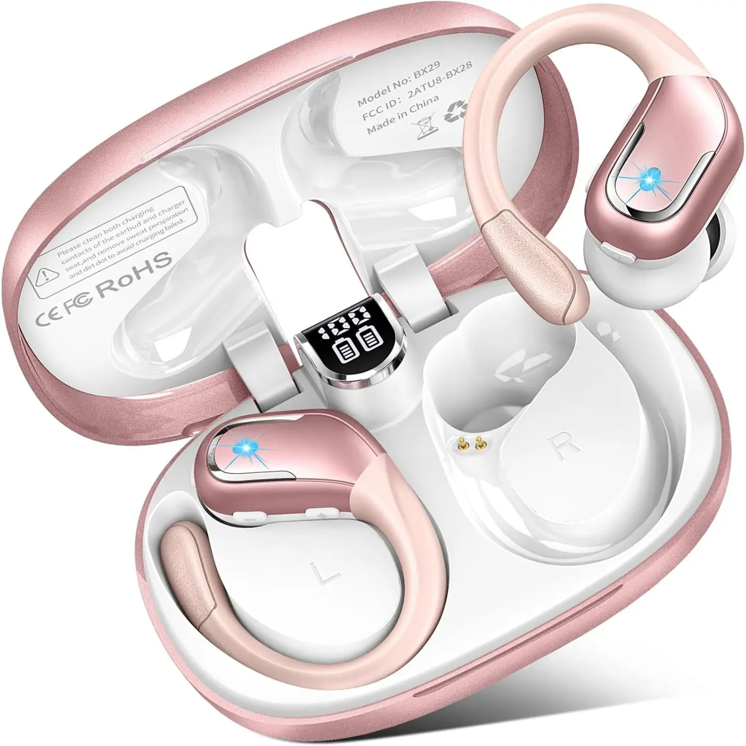 Ark eCart Wireless Earbuds, Ture Wireless Bluetooth 5.3 Earbuds,75H Playtime IPX7 Waterproof Headphones with LED Digital Display & CVC 8.0 Noise Cancelling Mic Audio in-Ear Earphone for iPhone Android Rose Gold, Electronic Headset