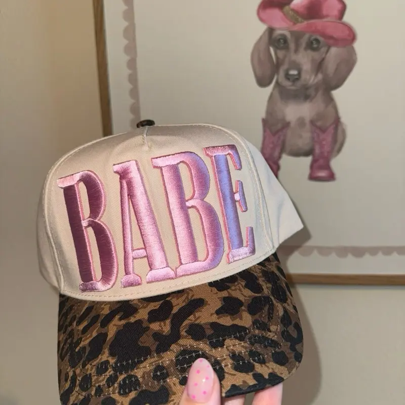 Babe Baseball Cap - Pink and Brown, Leopard Print, Adjustable Strap
