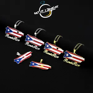 New Hip-Hop Vintage Puerto Rico Flag Map Frog Pendant Necklace | Retro Style | Hip-Hop Style | Unisex | Couple Necklace | Holiday Gift | Ethnic Style | Creative Ethnic Map Pendant Necklace