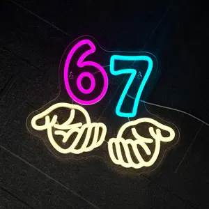 67 Neon Sign, Funny Meme Neon Lights, Dimmable LED Signs, Decorative Lights for Bedroom and Game Room, Classroom Activities, School, Wall Decor, Perfect Gifts