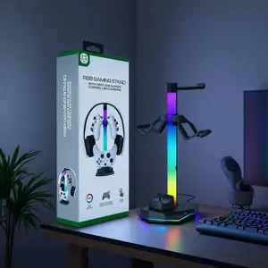 Game Controller Headphone Stand, Xbox Handle Seat Charging Controller Charger for Ps5 Ps4 P3switch, RGB Light USB Expansion, Durable Storage Rack Gift