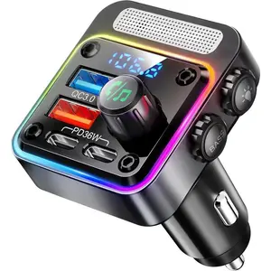54W Bluetooth 5.3 Car Adapter with 4 Charging Ports PD 36W & QC3.0 18W Wireless FM Transmitter Deep Bass