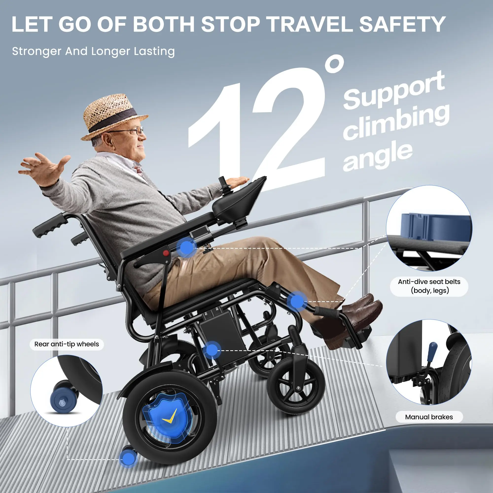 DPRO-Z.All-Terrain Electric Wheelchair with 500W Motor, 300 lbs Capacity, 15-mi Range, Control, Compact Foldable Design for Car Trunk, Adjustable Features, Safety Belts & Stability for Seniors | Mobility Freedom Motorized Wheelchair Folding Wheelchair