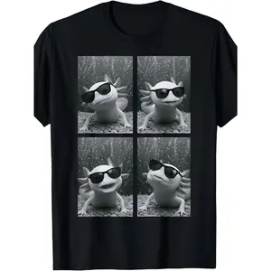 Stylish Axolotls Wearing Glasses Photo Booth Amphibian T-Shirt Comfortable Tees for Boys And Girls for a Refreshing Spring Or Summer Vibe, Sizes 120-160