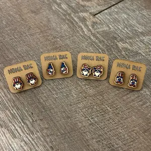 Americana Gnome Earrings – Patriotic 4th of July Wooden Studs