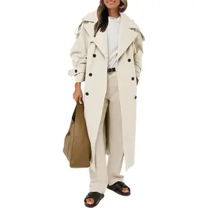 Imily Bela Womens Oversized Long Trench Coat Double Breasted Lapel Windproof Overcoat with Bel