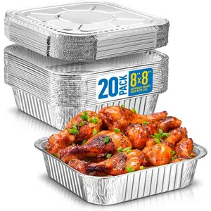 8x8 Disposable  Pans With  - 20 Pack Foil Pans For Cooking, Baking Cakes, Roasting & Homemade Breads - Disposable  Containers With Foil