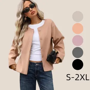 Womens cropped pea coat Long Sleeve Button Down wool coats short jackets Outerwear