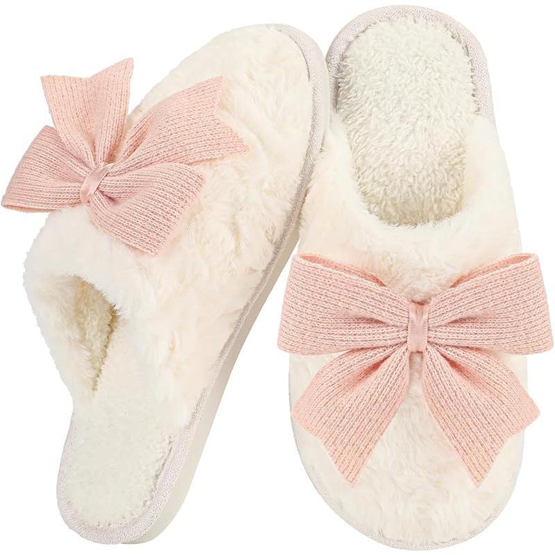Plush Popular Fuzzy Cute Bow Slippers For Women, Non - Slip, Winter Warm Cozy House Slippers Indoor Outdoor Shoes Girl Footwear Plush Popular Fuzzy Cute Bow Slippers For Women, Non - Slip, Winter Warm Cozy House Slippers Indoor Outdoor Shoes Girl Footwear