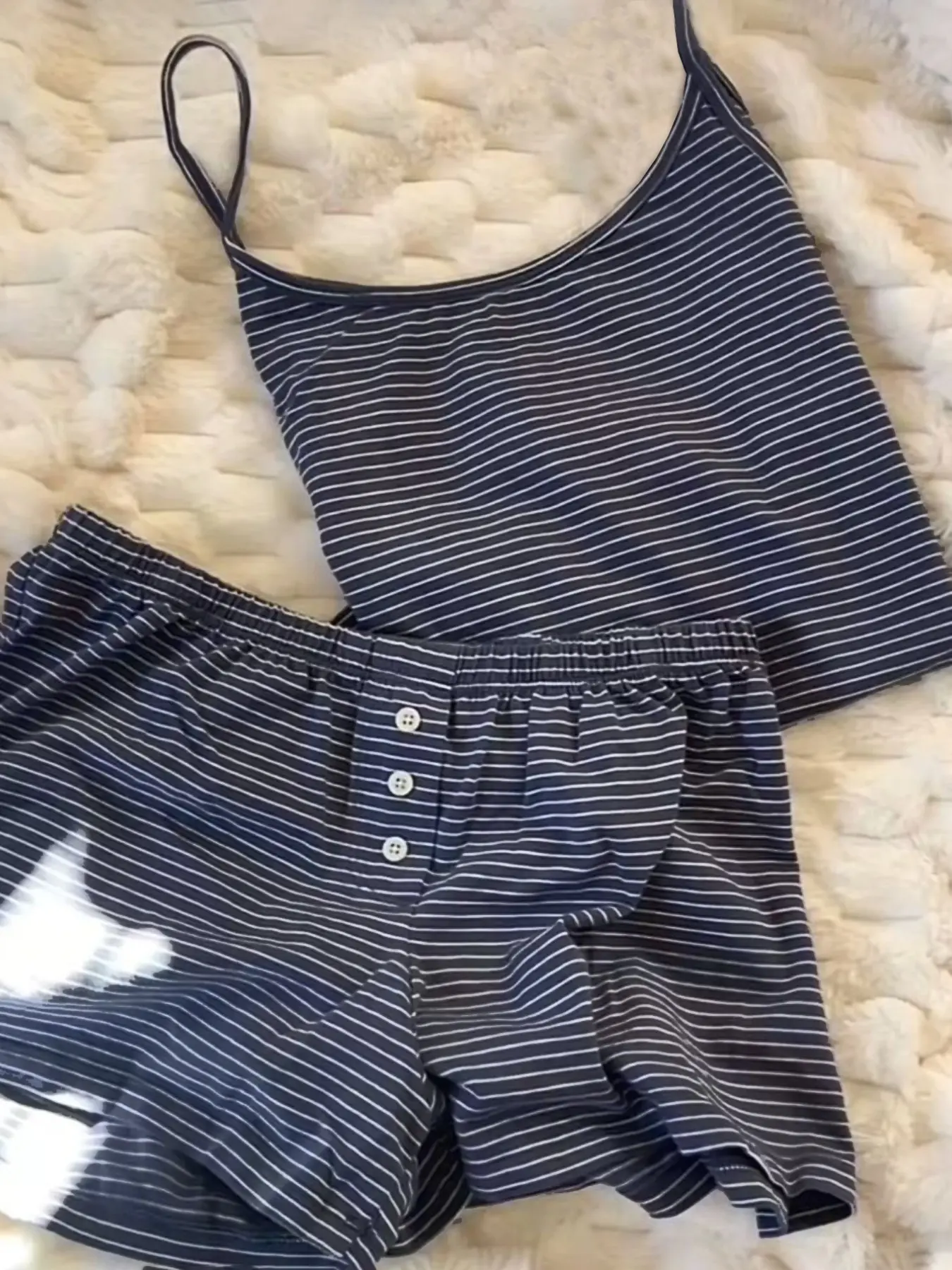 Summer Striped Halter Short Pants Set, Lazy French Stripe Homewear Loungewear Pajama Set for Women, Two-Piece, Korean Style, Suitable for Home Rest
