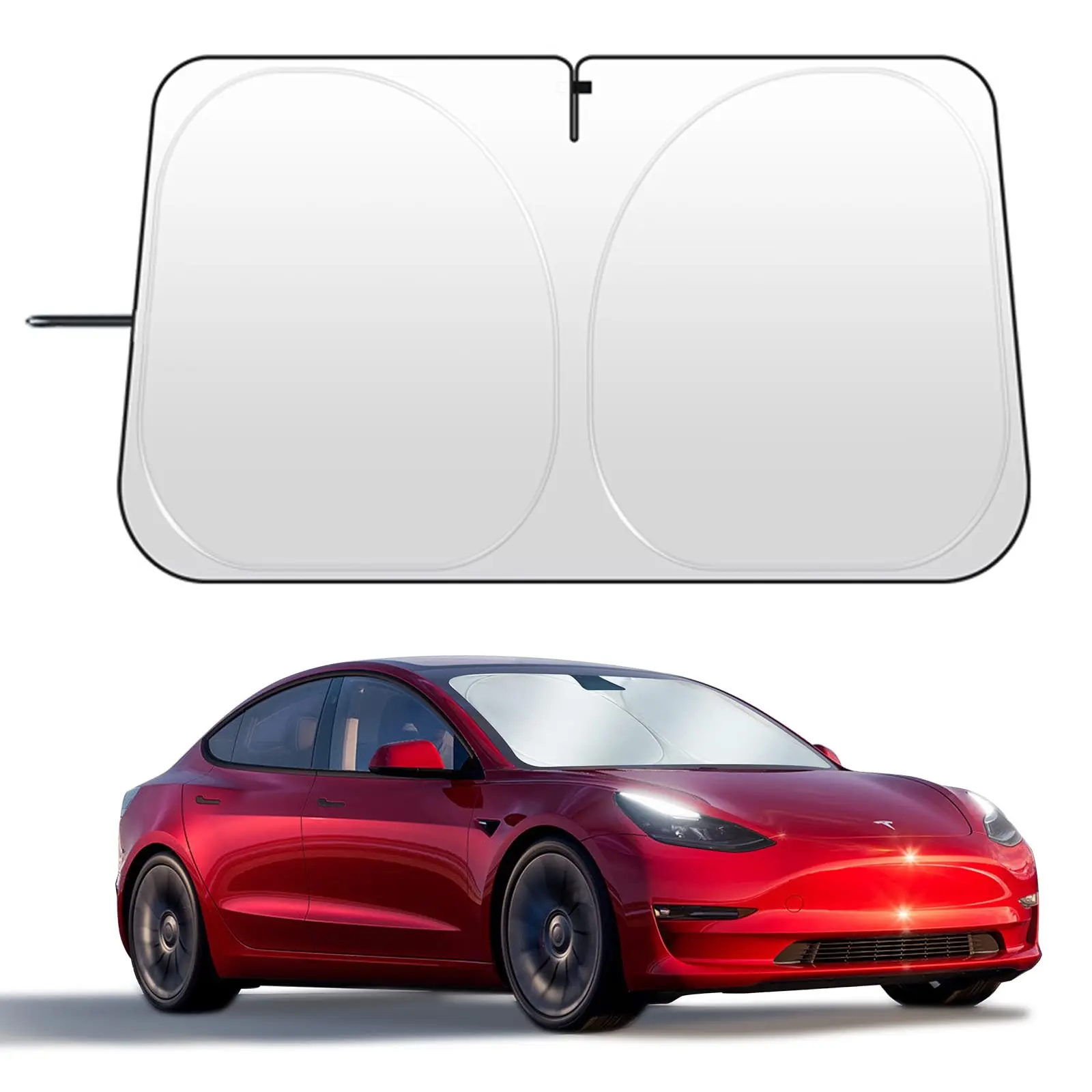 Tesla Model 3/Y Windshield Sunshade, Sun Shade for Car Windshield, Car Sunshades for Windshield, Reflective Polyester Fiber Blocks Heat and Sunlight, Foldable Car Window Sun Visor, Rearview Mirror Cutout, Fade-Resistant Sunshade, Tesla 3/Y Accessories