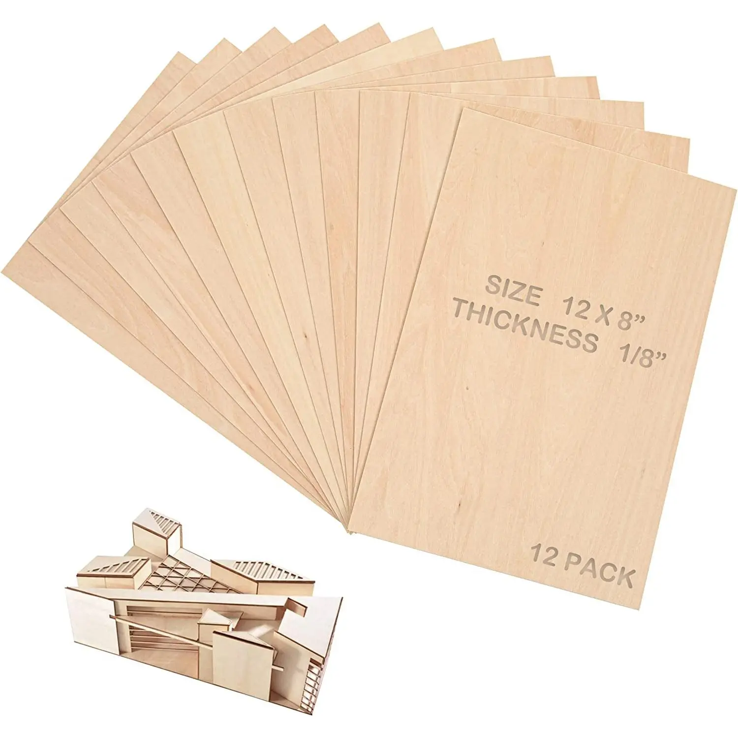 Loomini 12x8x1/8 Pack of 12 Unfinished Basswood Sheets Perfect for DIY Crafts