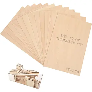 Loomini 12x8x1/8 Pack of 12 Unfinished Basswood Sheets Perfect for DIY Crafts